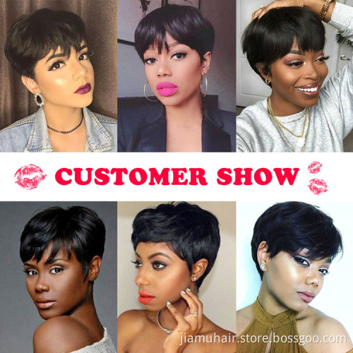 Natural Black Straight Brazilian Remy Hair Wigs  For Women short bob human hair wigs with bangs